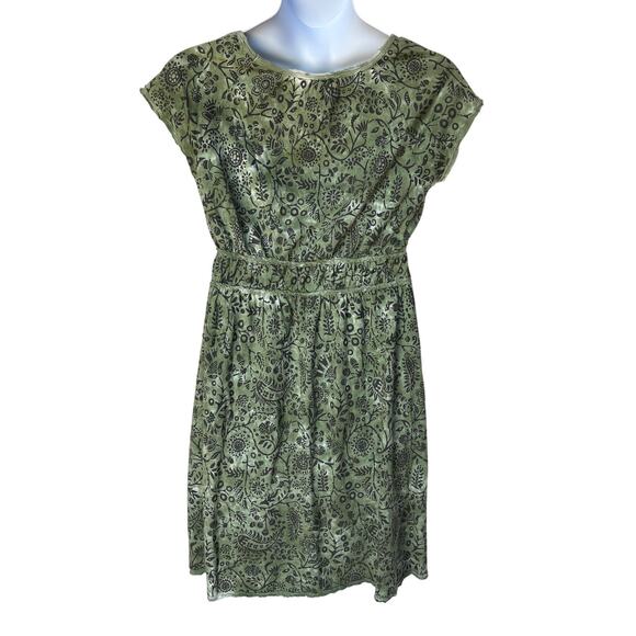 Sahalie Olive Cotton Jersey Pullover Dress w Block Print Pattern, Tie Dye size L - Picture 7 of 11